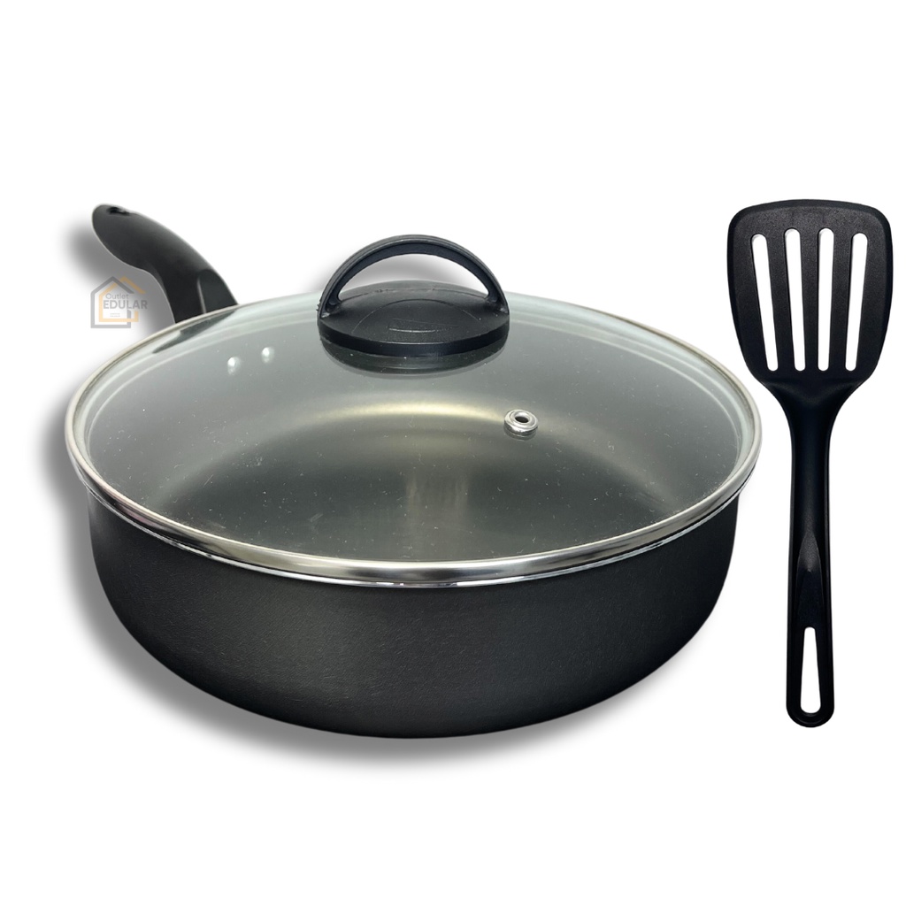Frigideira 22 cm Antiaderente Teflon com Tampa de Vidro Cor Grafite