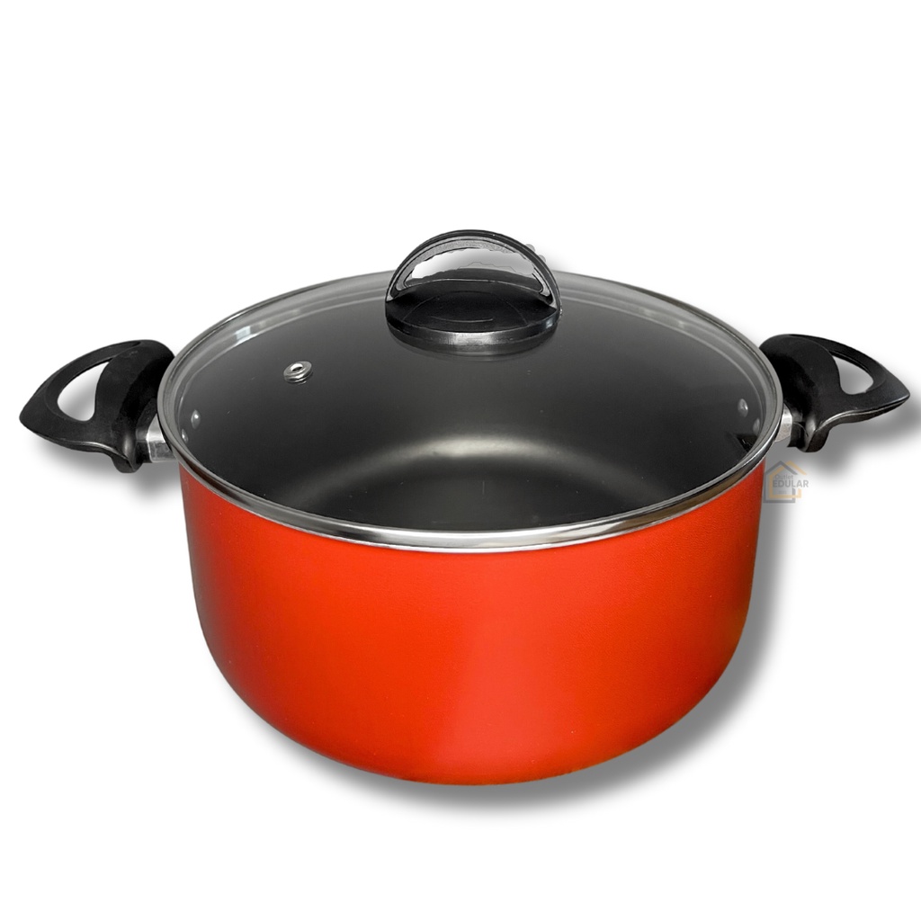 Panela Caçarola Plus 24 cm Grande 5 Camadas Antiaderente Teflon com Tampa de Vidro Cor Vermelho