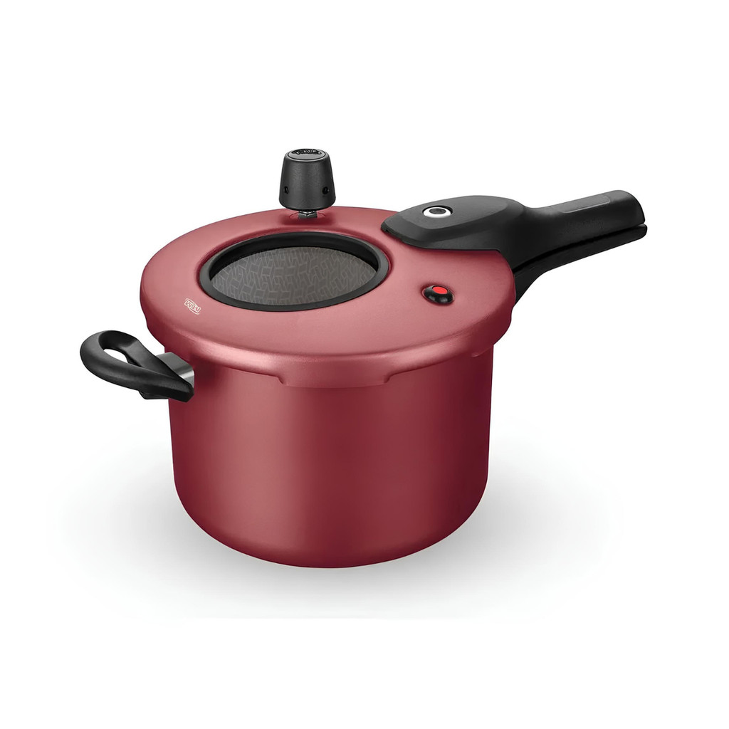 PANELA DE PRESSÃO MTA 4.5L ANTIADERENTE COM VISOR DE VIDRO NA COR CEREJA