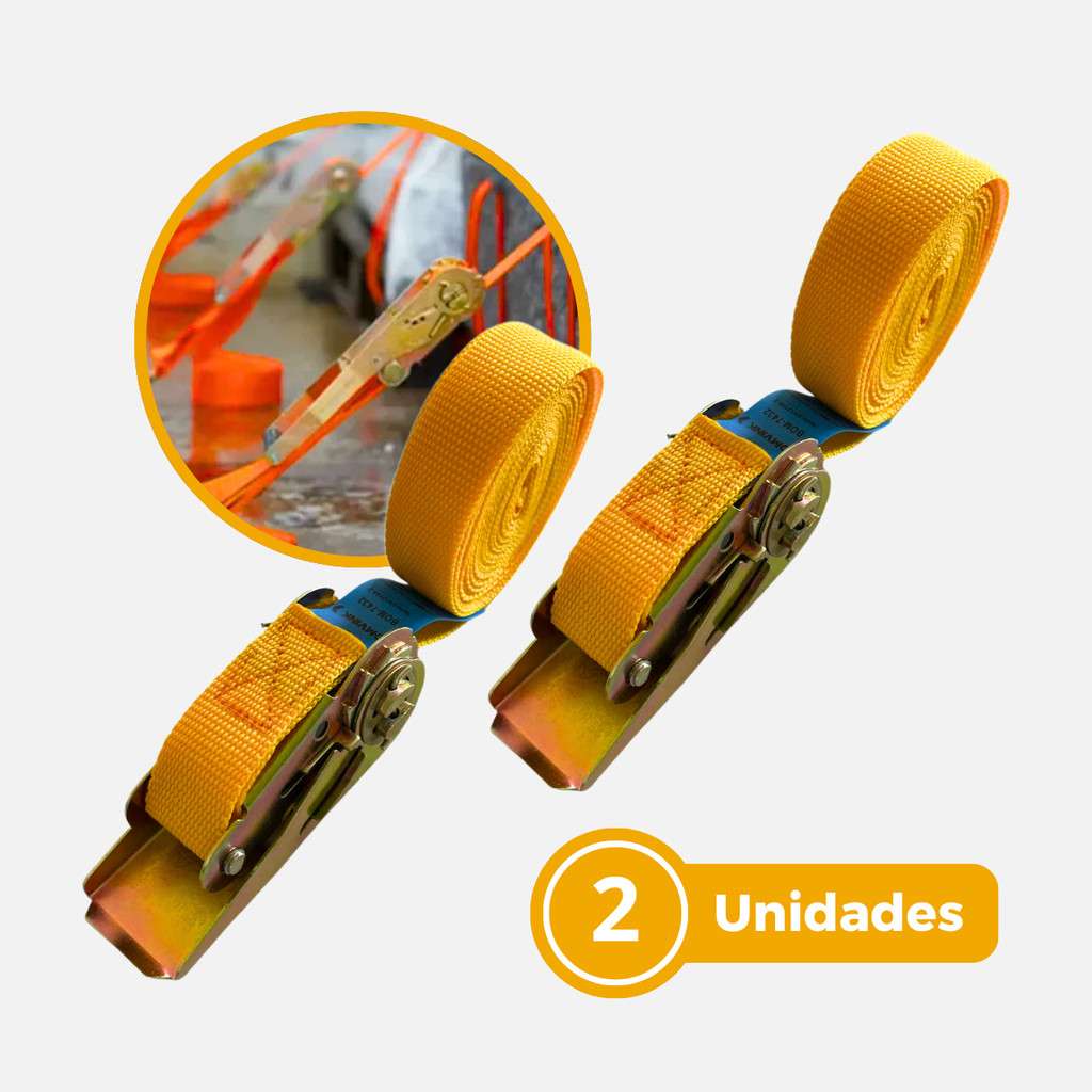 Kit 2 Cintas Com Catraca Tipo Loop Sem Gancho 5 Metros 250KG Fixação Amarração Carga Carretinha Caçamba Utilitários