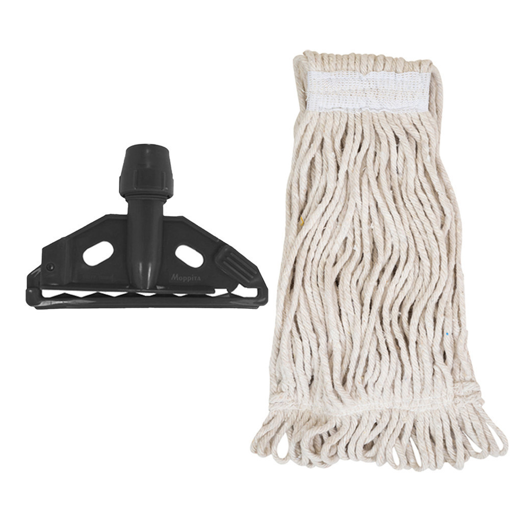 REFIL Úmido Para MOP Esfregão Algodão 330g Com CINTA Ponta Loop Dobrada + Garra Euro Com Trava Para Fixação Em Cabos