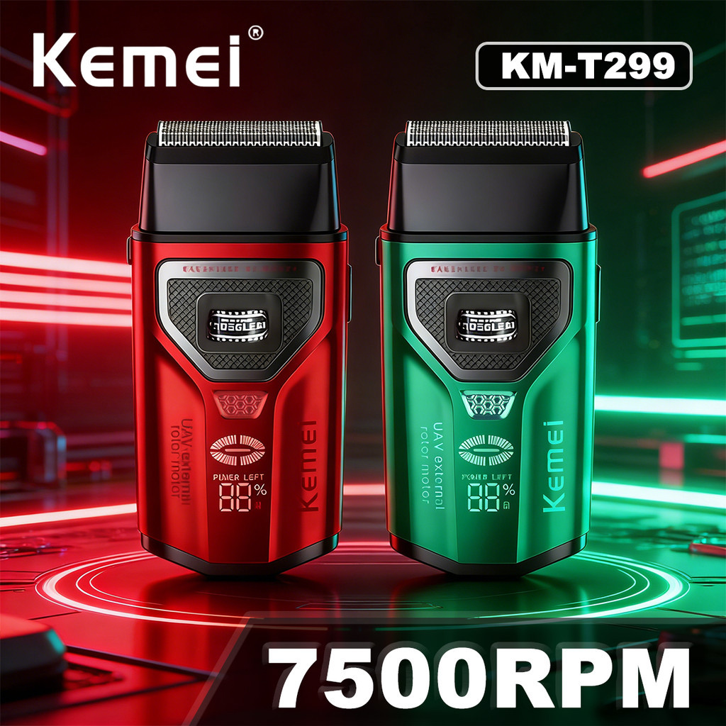 Kemei KM-T299 Máquina De Barbear Para Homens 7500RPM Folha Dupla Display LED 1400mAh Rotor Externo Motor Sem Escova Barb