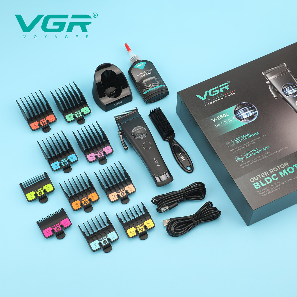 Máquina De Cortar Cabelo Com Cabeça De Óleo VGR880C Base-Rotor Externo Profissional De Alta Velocidade Corte Elétrico Gr