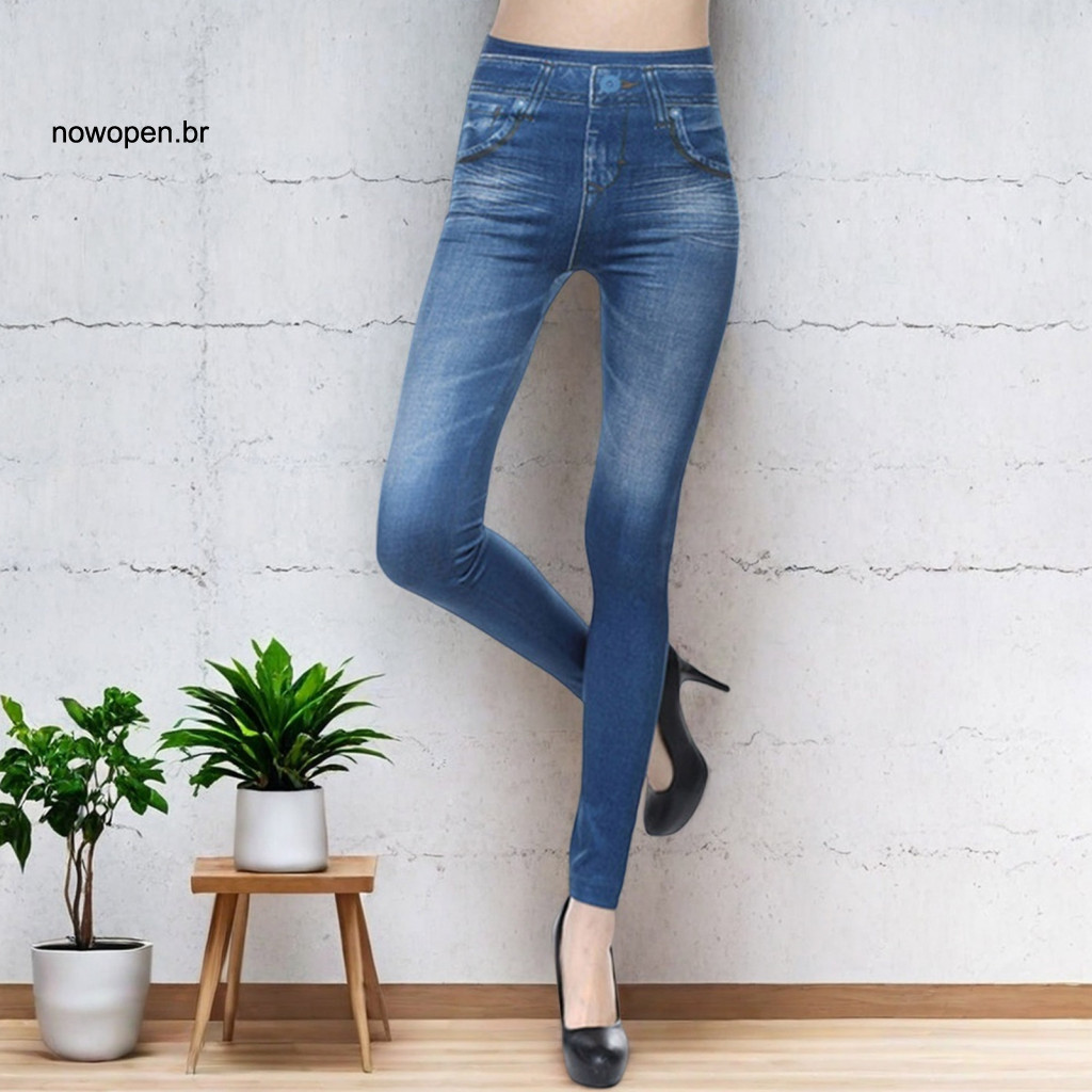 Elastic High Waist Leggings Yoga Pants Women’s Slim Fit Butt Lifting Skinny Imitation Jeans Stretch Trousers for Fitne