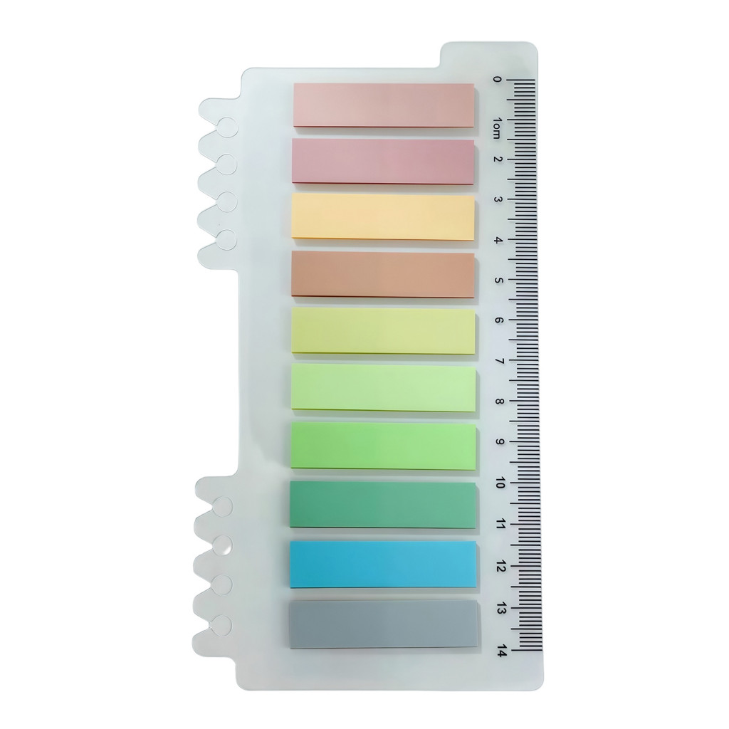 Adhesive Index Tabs Morandi Color Page Markers Sticker with Built-in Scale Ruler Transparent Pet Writable for Organizing