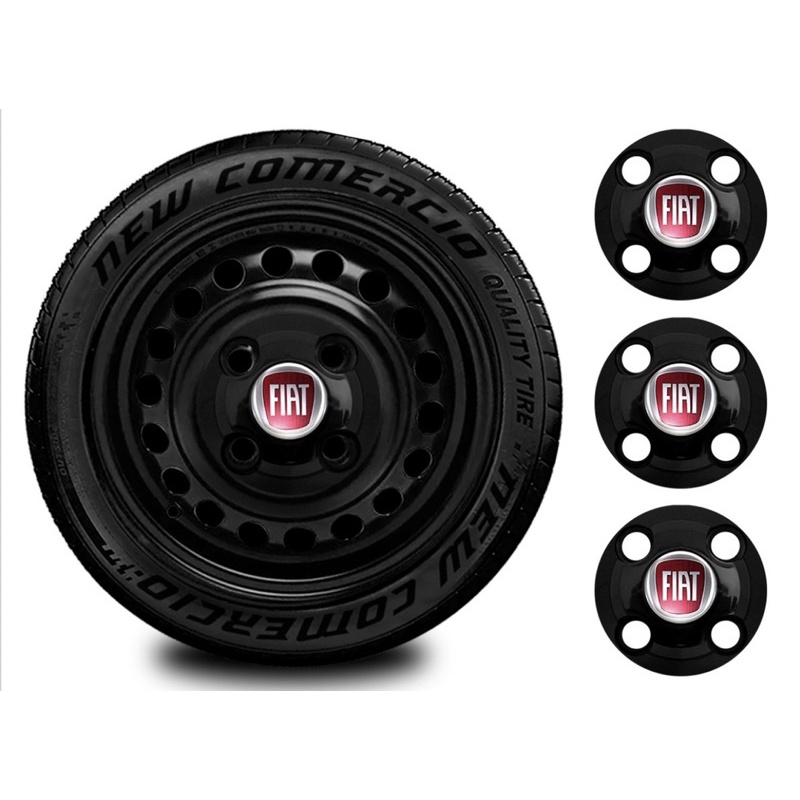 Kit Calotinha Central 4x100 Preta Fiat Palio Aro 13 14 15 Emblema Vermeho