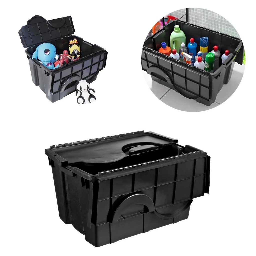 Kit 2 Caixa Plástica Organizadora Multiuso 56LT Grande Preta Brinquedos Roupas São Bernardo