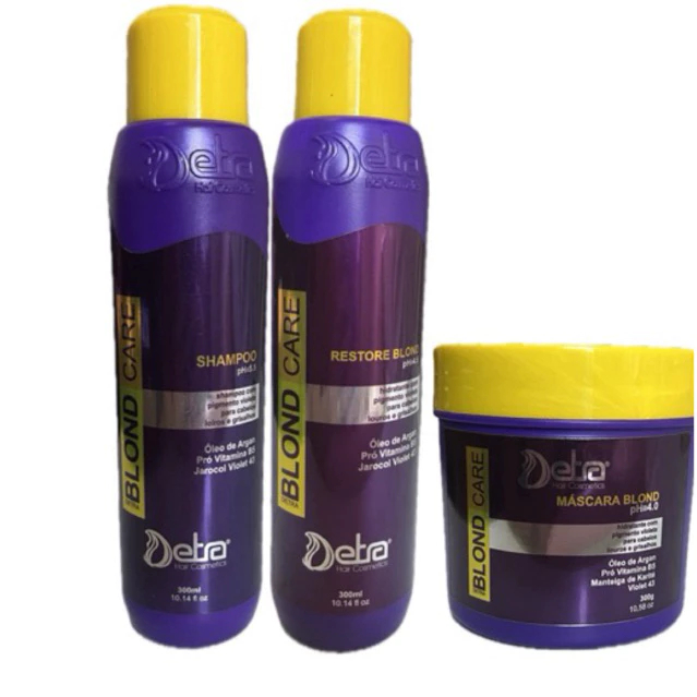 Kit Matizador Desamarelador Blond Care Shampoo Condicionador e Máscara 300ml Detra Hair Cosmeticos