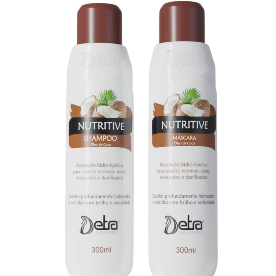 Kit Nutritive Óleo de Coco Shampoo e Máscara de Nutrição 300ml Detra Cosméticos Hidratação
