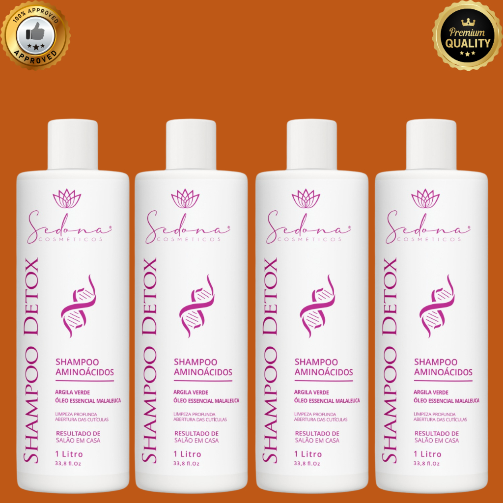 KIT 4 Shampoo Detox Anti-Resíduos 1litro Antioxidante profissional Cabelos Pre Alisamento