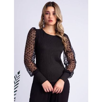 Blusa Feminina Manga Comprida Bufante Tule Bolinha Ref104