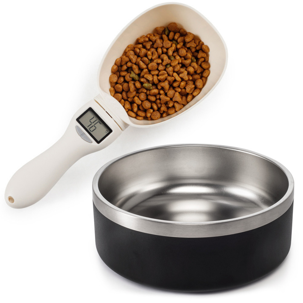 Kit Comedouro Pet Inox 946ml + Colher Medidora Balança Fit MADOG
