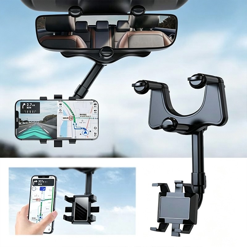 360 Degree Rearview Mirror Cell Phone Car Holder° Automotive Articulated Car