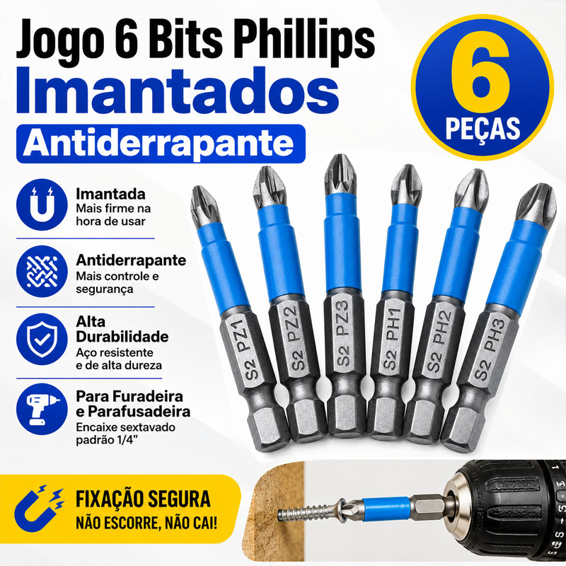 Steel S2 Magnetic Bits PH + PZ 50mm Professional Kit 6 High Durability 1/4