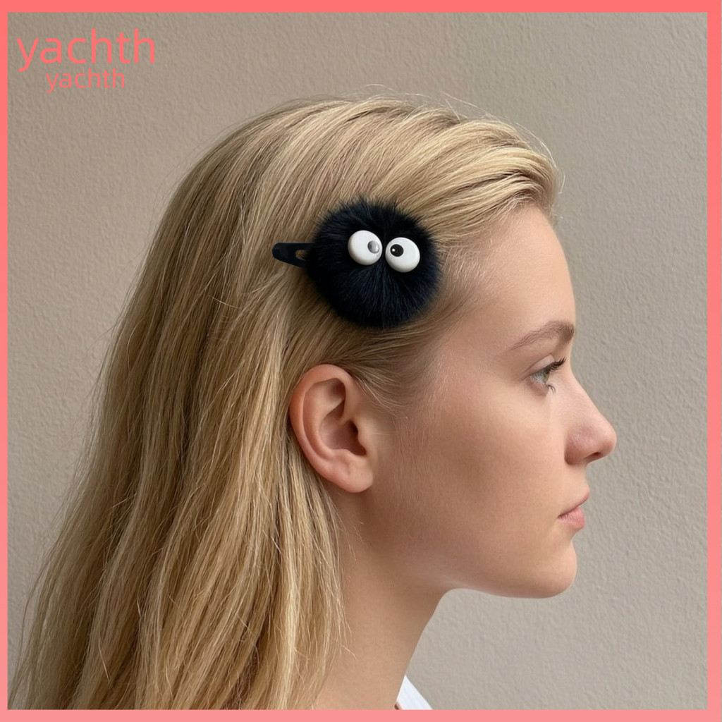 Non Slip Hair Accessories Clips for Women Black Pom Clip for Girls Cute Fuzzy Eye Design Hairpin Lightweight Decorative