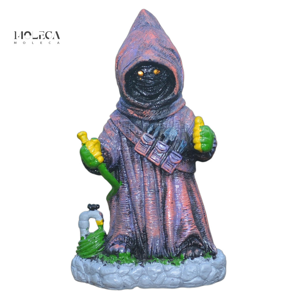 Decorative Figures for Movie Buffs Sci-fi Collectible Figurines Retro Halloween Garden Sculpture with Glowing Gold Eyes
