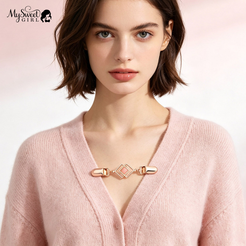Shawls Decorative Clips Cardigans Sweater Geometric Rhombus Cardigan Clip with Retro Faux Cat’s Eye Stone – Stylish