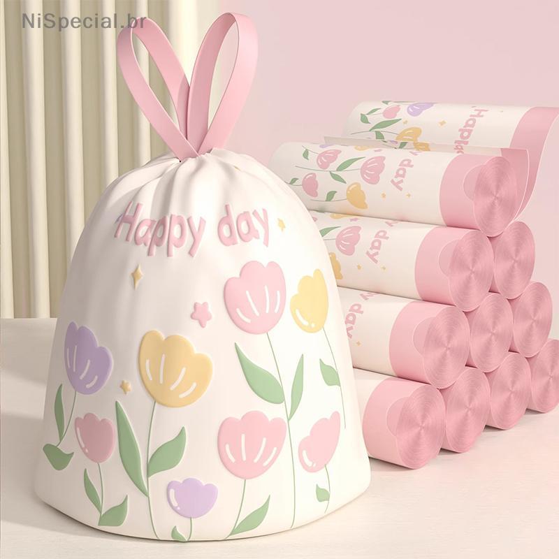 [Nis] Saco De Lixo Portátil Impresso Thiened Cartoon Home Kitchen Banheiro Descartável Com Cordão [BR]