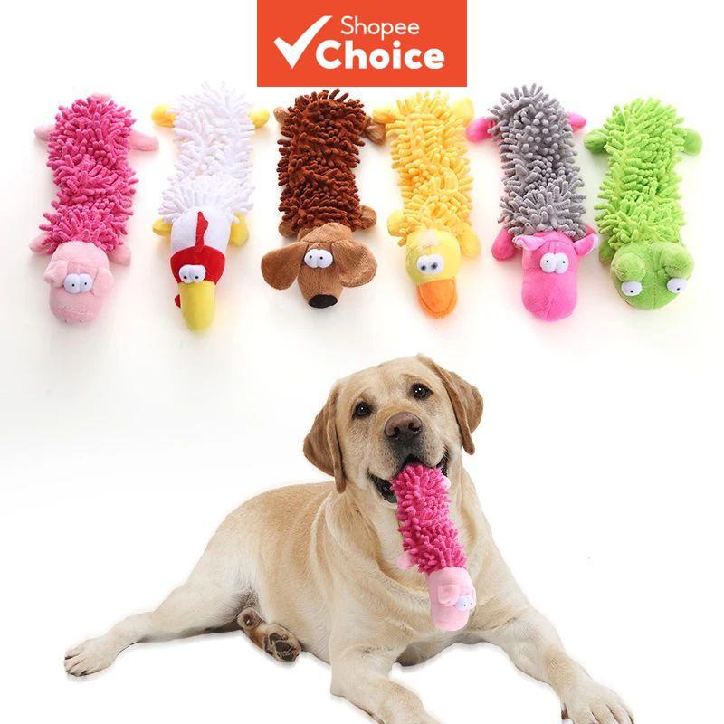 Brinquedos de Pelúcia com Apito de Cachorro Cartoon, Mop Fluff para Limpeza dos Dentes Resistente à Mastigação para