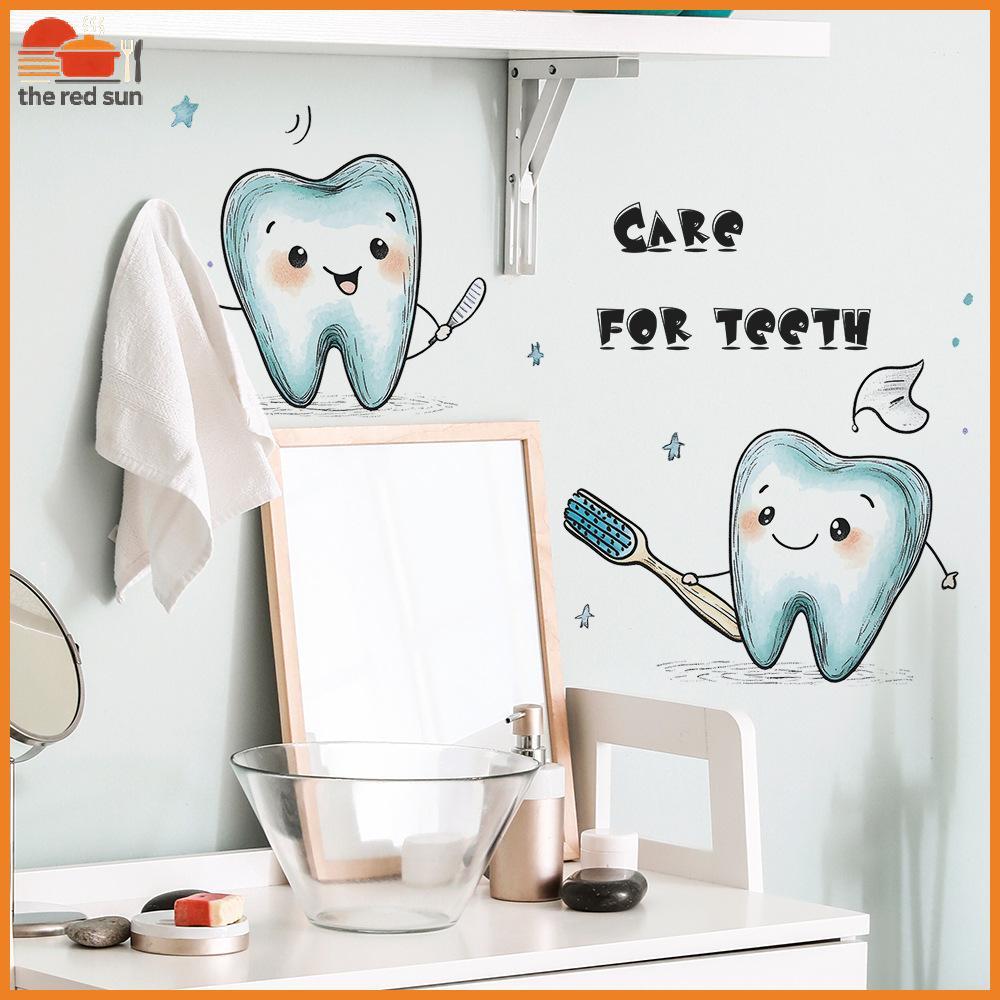 TSBR Cartoon Tooth Print Wall Stier PVC À Prova D'água Autoadesivo Sem Resíduos Decalque Para Decoração De Banheiro Domé