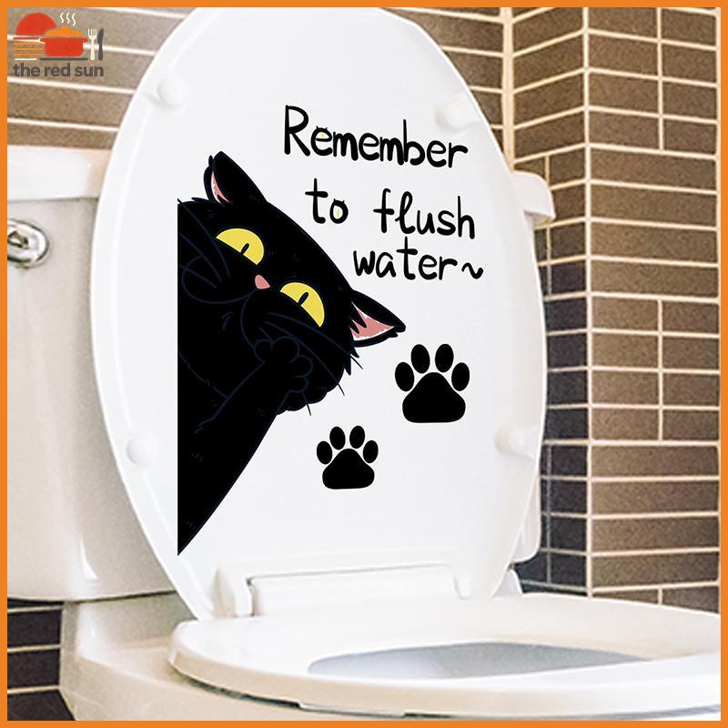 TSBR Cartoon Criativo Bla Cat Toilet Stiers Decorativo Banheiro Tampa De Vaso Sanitário Parede Removível .