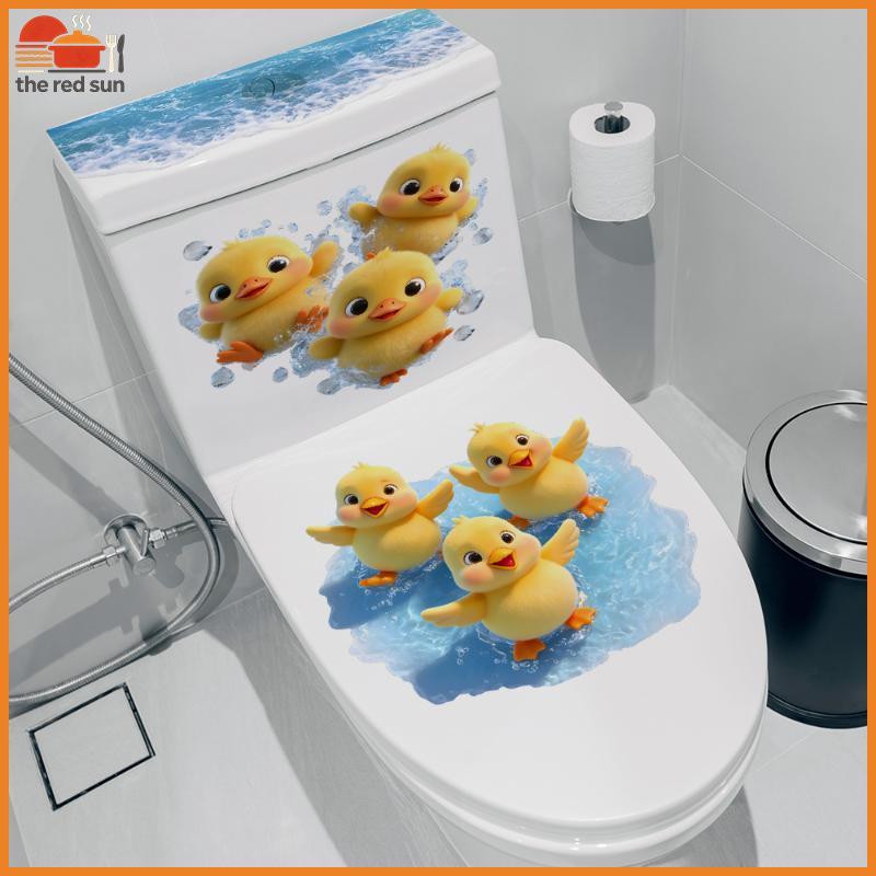 TSBR Cartoon Jogando Água Du Toilet Stier Autoadesivo Embelezar Decoração De Banheiro Em Casa .