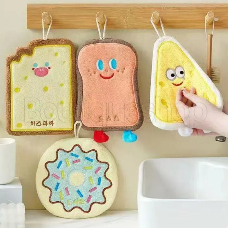 Toalha De Mão De Veludo Coral Donut Cartoon-Lenço De Banheiro-Pano De Limpeza De Talheres-Esfregão De Móveis-Suprimentos