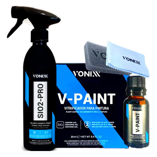 Vitrificador Automotivo V-paint 20ml + Sio2 Pro Vonixx 500ml