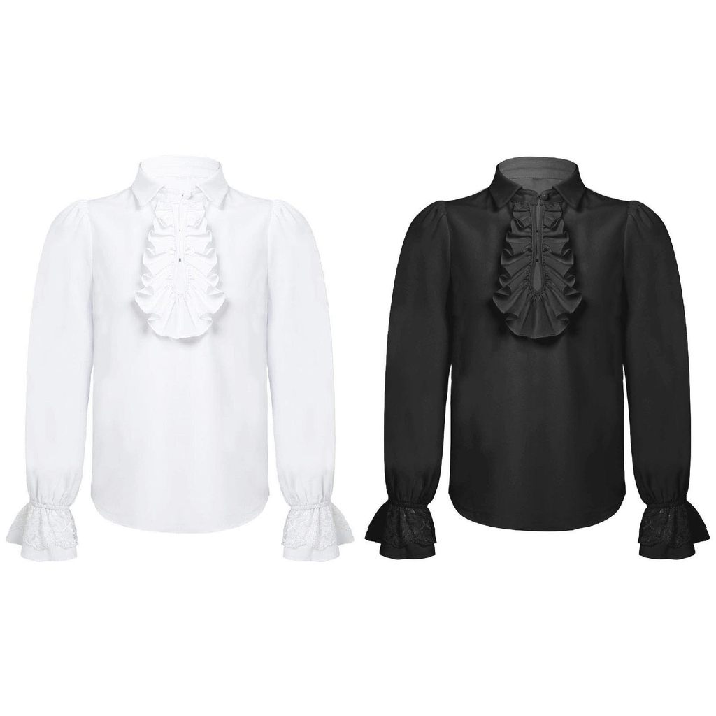 inhzoy Kids Boys Renaissance Long Sleeve Turndown Collar Ruffle Lace Cuffs Button Front Solid Color Shirt