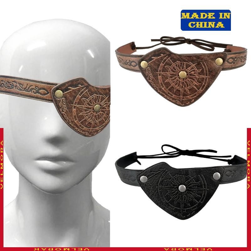 VEl Masculino Medieval Pirata Olho Remendos Couro Relevo