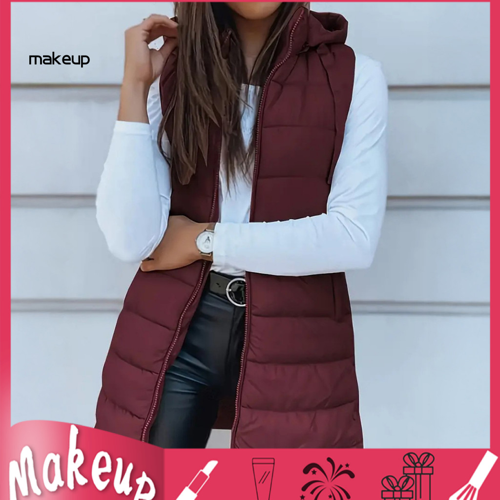 Layering Option Down Vest Women’s Winter Puffer Quilted Sleeveless Jacket with Hood Warm Zip-up Coat for Outdoor Light
