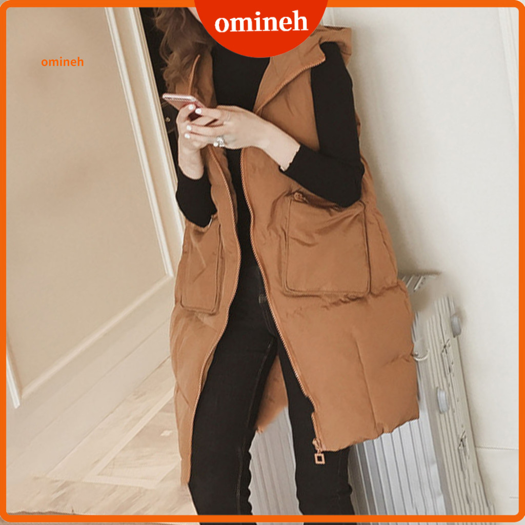 Viscose Fiber Sleeveless Vest Women Down Women’s Quilted Puffer with Hooded Stand Collar Long Jacket Full Zip Warm Win