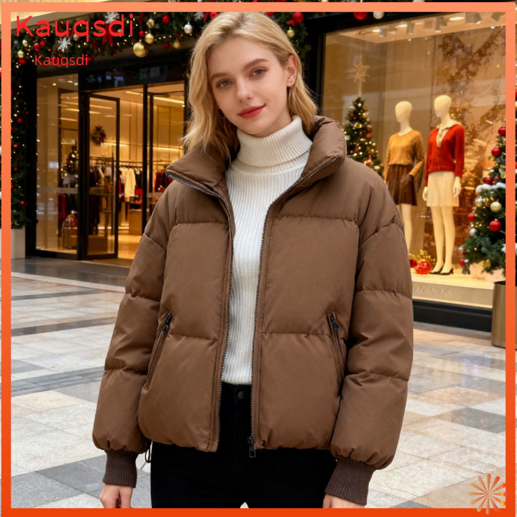 Lightweight Women Outerwear Puffer Jacket Women’s Quilted Winter Warm Thick Down Coat Baggy Zip-up with Pockets – Pe