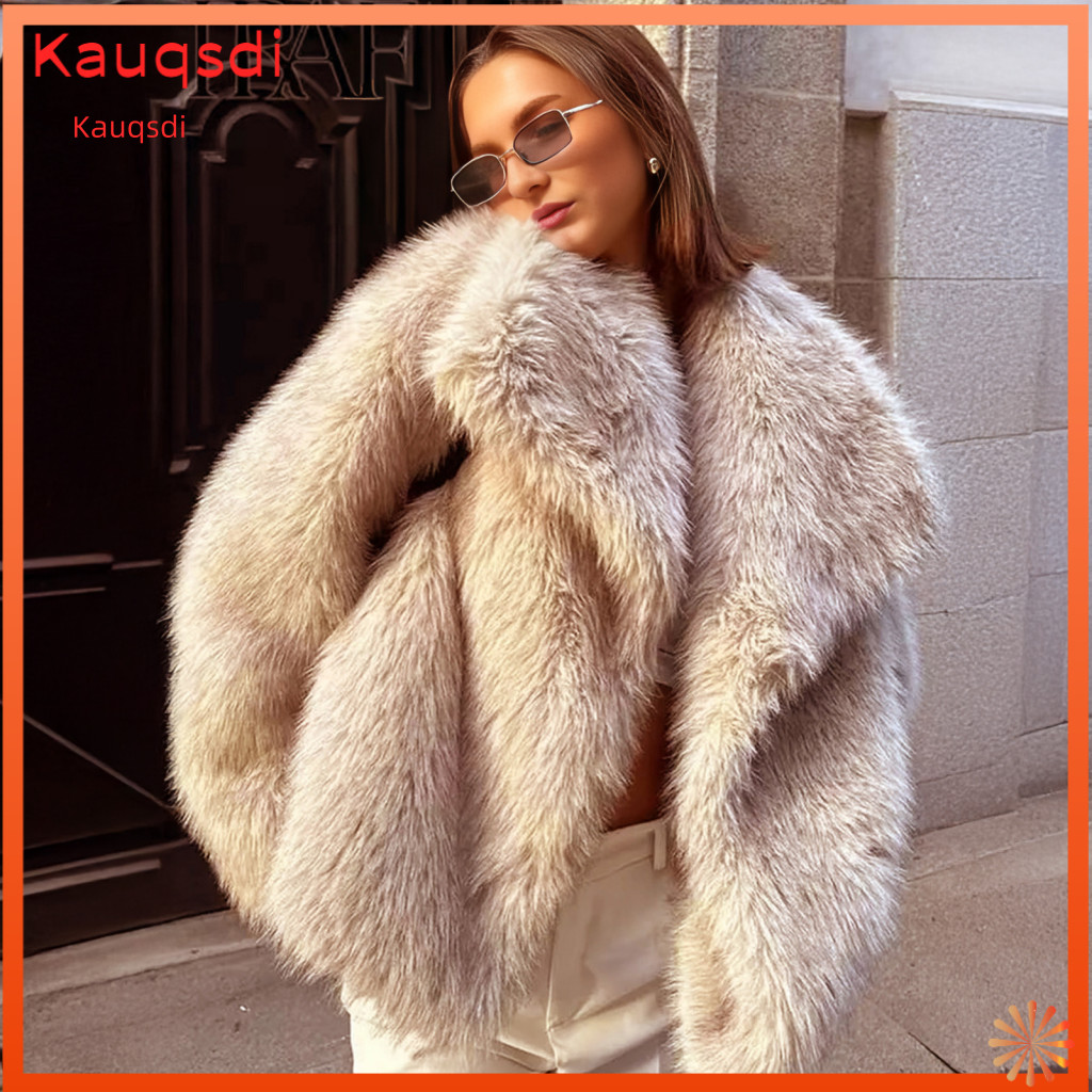 Women Coat Warm Women’s Fluffy Faux Fur Jacket – Long Sleeve Lapel Shaggy Winter Outerwear Soft Open Front Furry for