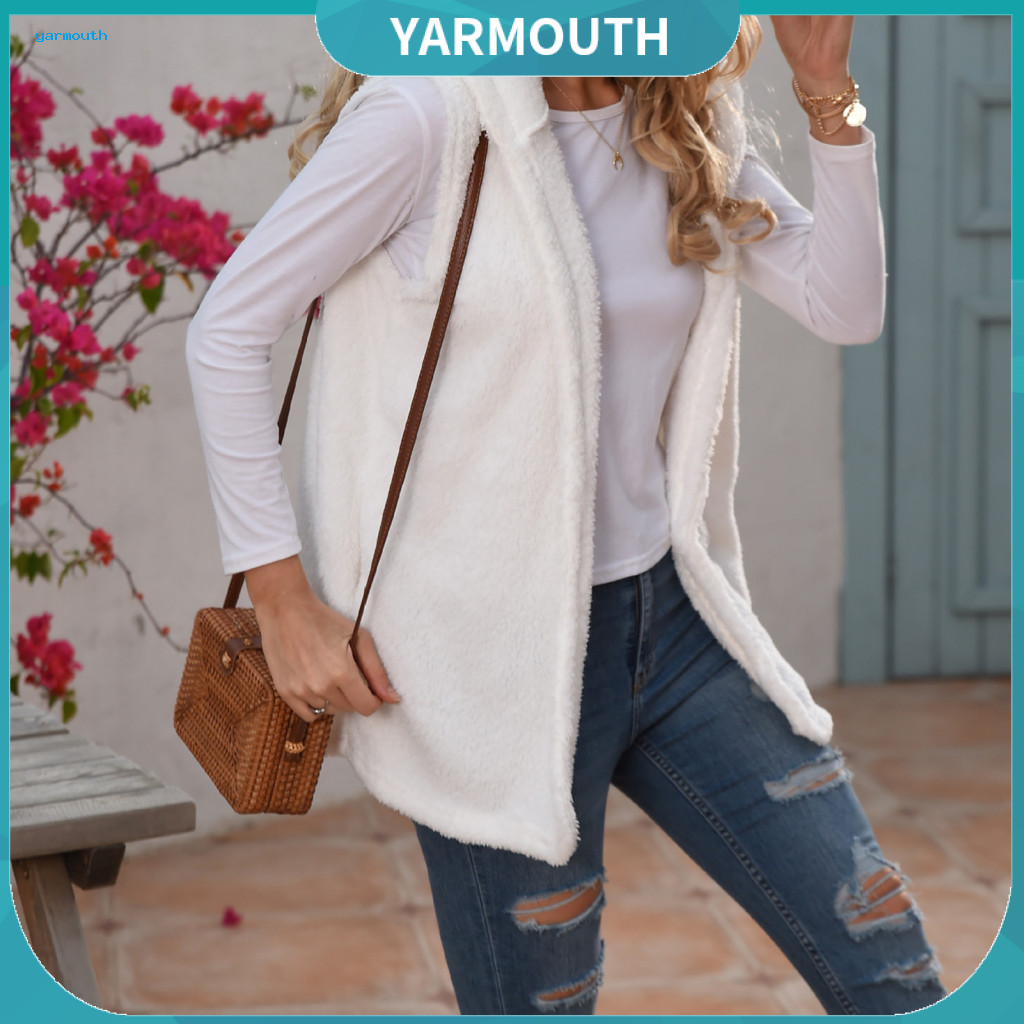 Faux Fur Vest Coat Women’s Winter with Hood Mid-length Waistcoat Thick Warm for Outdoor Wear – Solid Color Stylish a
