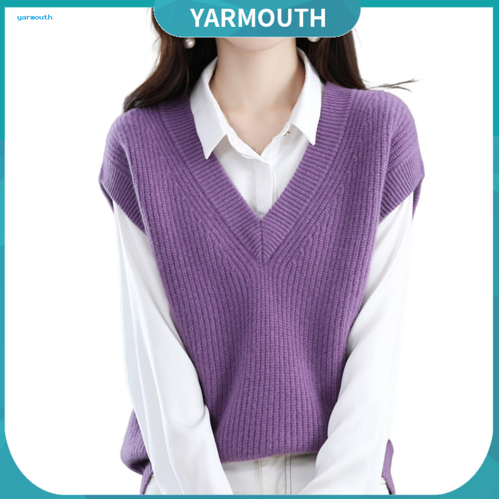 Daily Commuting Vest Women Women’s Fall Winter V Neck Knitted Sweater Thick Warm Pullover Loose Fit Elastic Knitwear S
