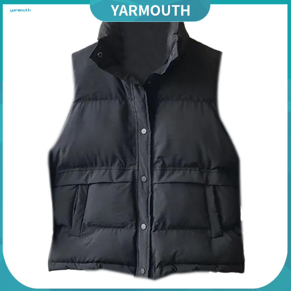 Single-breasted Vest Women Short Women’s Winter Coat Padded Waistcoat with Stand Collar Button Closure Thick Warm Wind