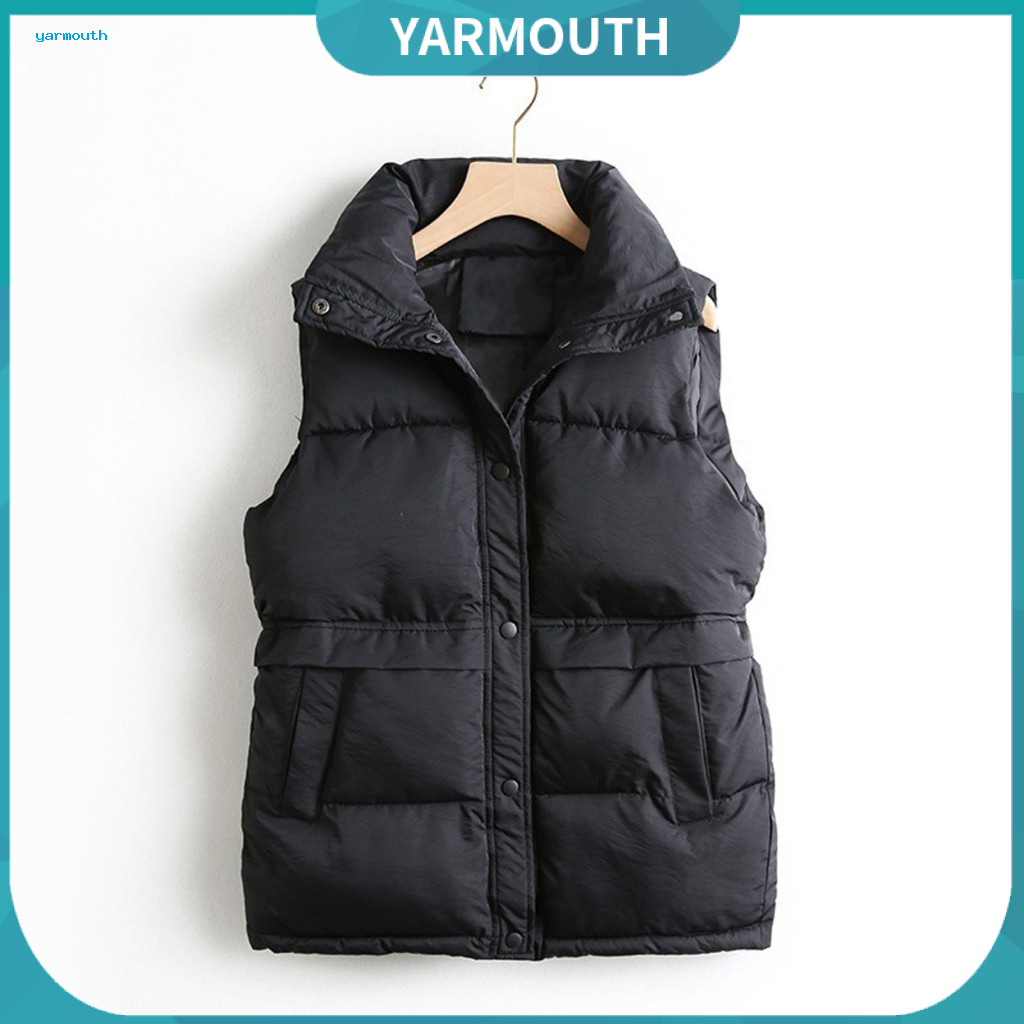 Women Vest Jacket Waistcoat Women’s Winter Padded Down with Stand Collar Press Button Closure Pockets – Warm Outdoor
