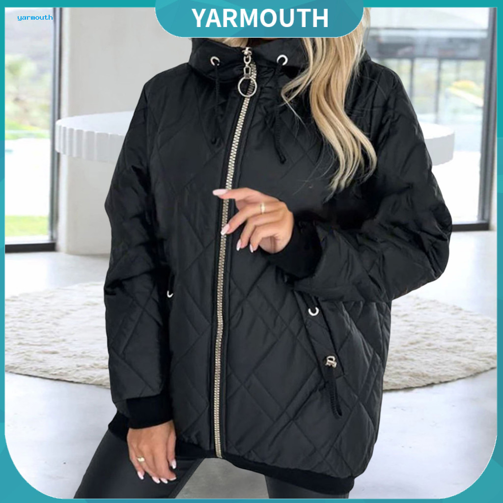 Women Down Jacket Zippered Men's Winter Coat with Hood Drawstring Zipper Closure – Windproof Padded Slim Fit Warm Oute