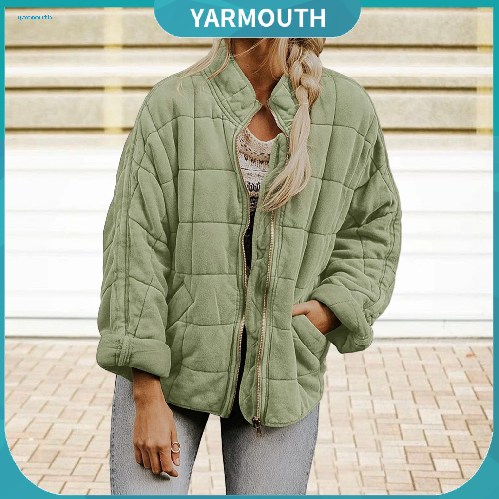 Women Jacket Thin Cotton Women’s Fall Winter Stand Collar Long Sleeves Zip-up Pockets Thick Warm Coat with Neck Protec
