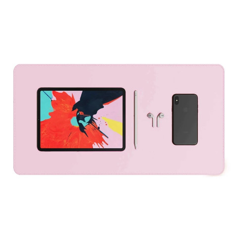 Desk Pad Gigante Couro Ecológico Rosa Claro Premium