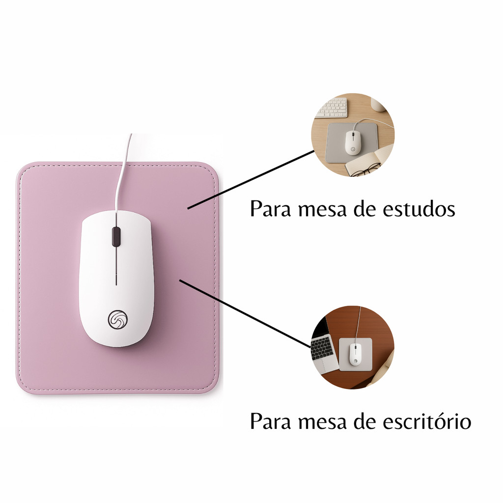Mouse Pad Pequeno Couro Sintético Ecológico Rosa Clarinho Impermeável Antiderrapante