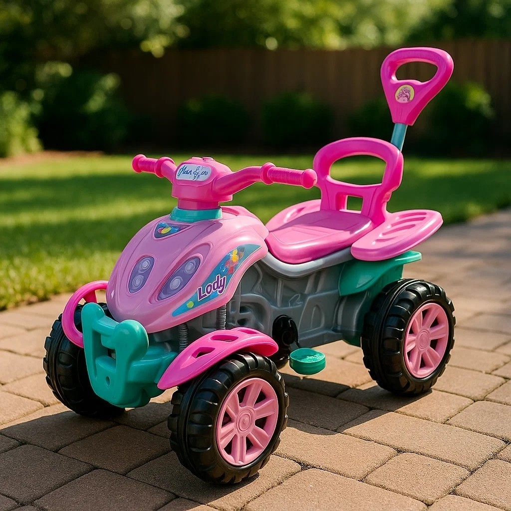 Carrinho De Passeio Infantil Quadriciclo Lady Star Rosa 3 em 1 Controle Direção Passeio Bebê