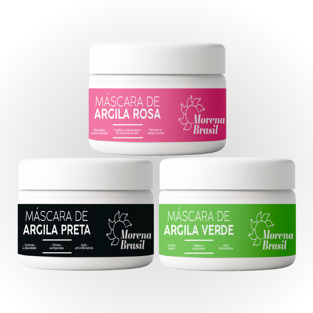 Kit SkinCare Argila Preta, Verde e Rosa – Hidratação, Controle de Olesidade e Prevenção De Acne