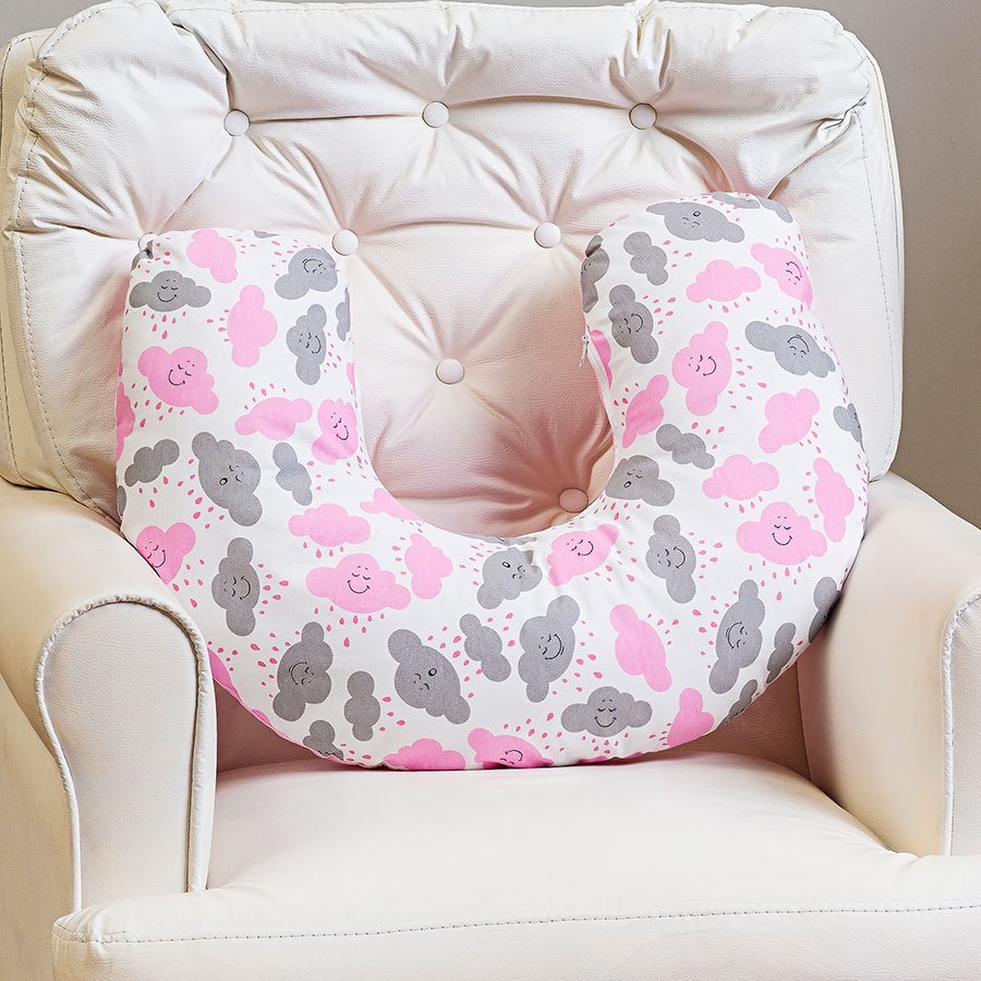 Almofada Amamentação Estampada Nuvem Rosa