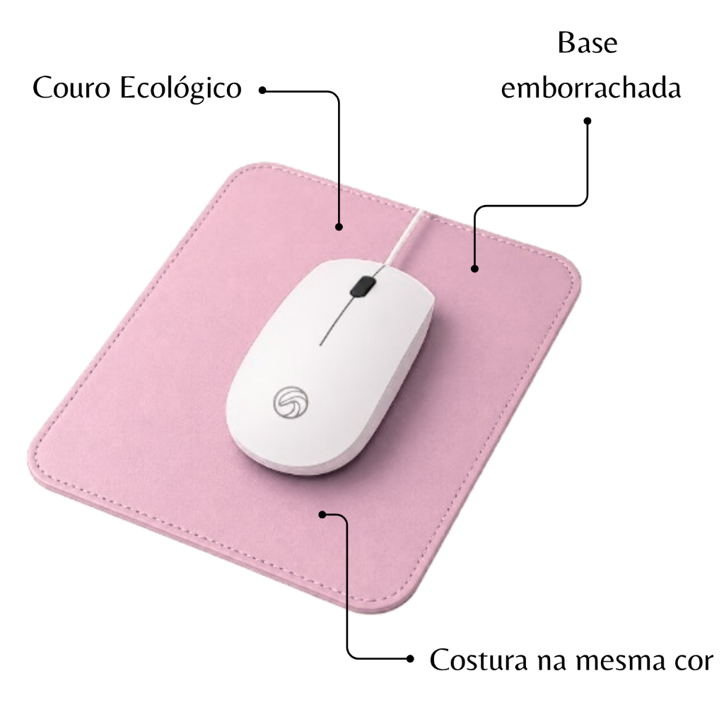 Mouse Pad Pequeno Couro Sintético Rosa Clarinho