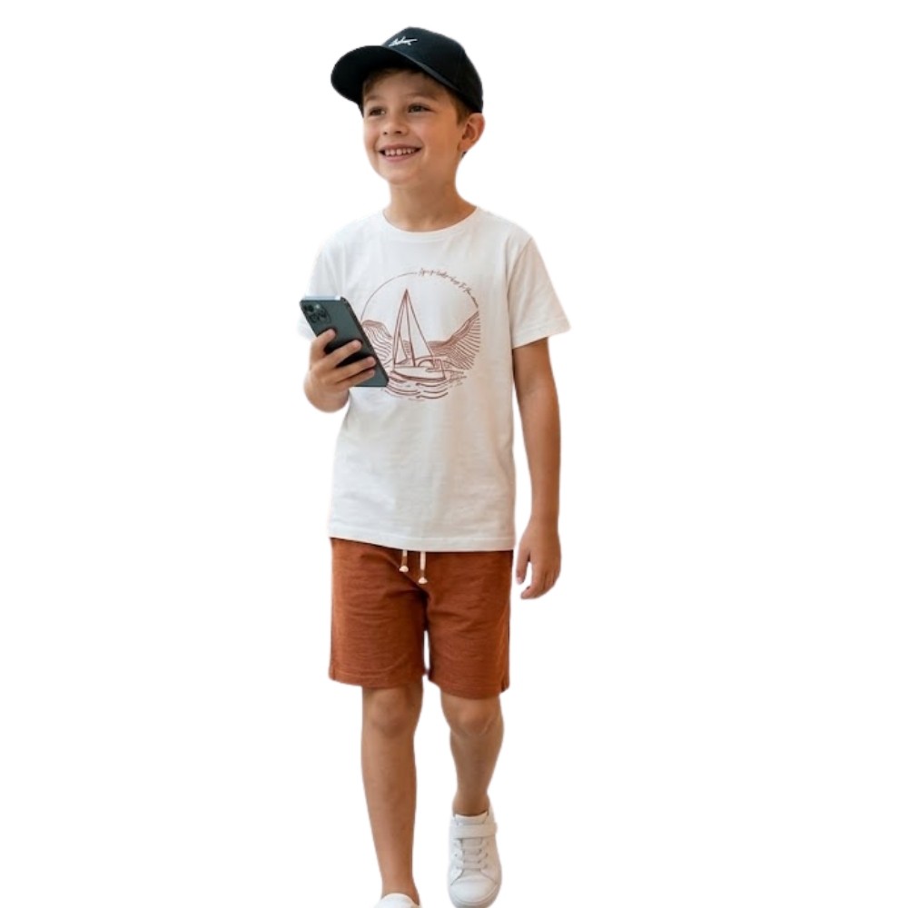 Conjunto Menino Glinny Camiseta Cotton e Bermuda Sarja Linho Classic