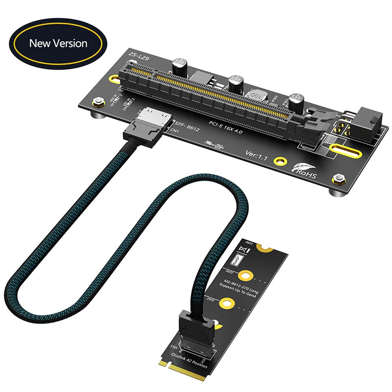 NVME M . 2-Key 2230-2280 Para PCI-E4.0 X16 Riser Card + Oculink SFF-8612/8611 Cabo De Extensão ATX 12V 6PIN Power Placa