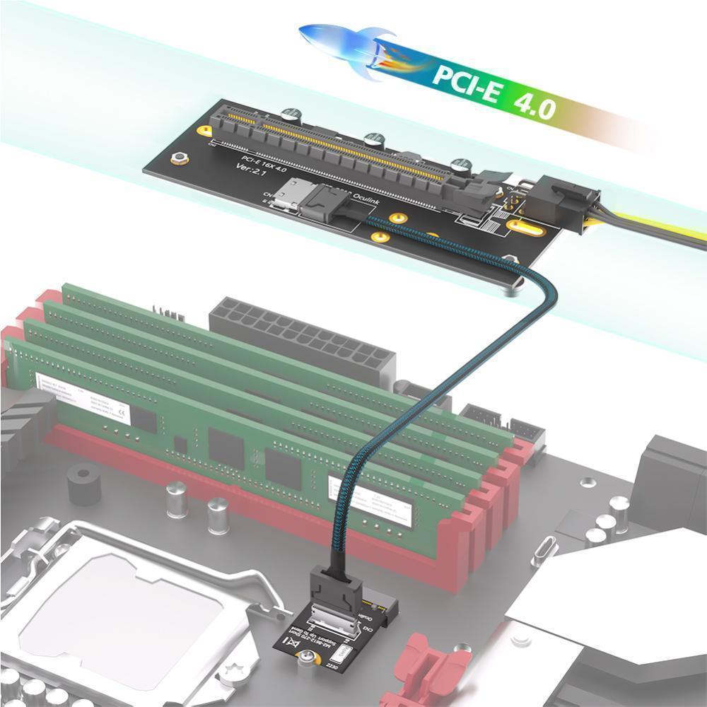 TIK M . 2-Key 2230 Para PCI-e 4.0 X16 Com Cabo De Extensão Oculink SFF-8612 Como Placa Gráfica Externa Orientação Direit