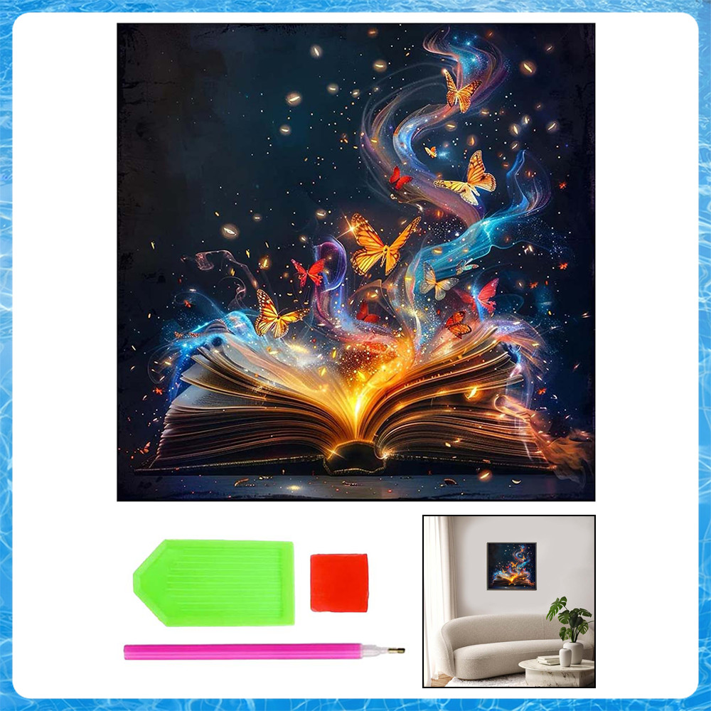 Pintura de Diamante 5D Tema Livro Mágico 30x30cm – Presente Criativo, Decoração Parede Elegante,Armazenamento Duradouro
